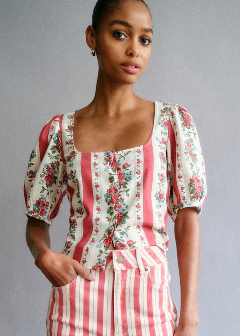 SEZANE LAURIE $125 PRINT BLOUSE FRENCH GIRL AESTHETIC